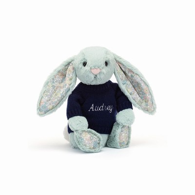 Jellycat Blossom Sage Bunny with Navy Jumper USA | 95876XOLS